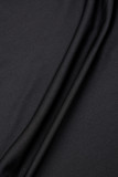 ブラック セクシー カジュアル ソリッド バックレス オブリーク カラー ロング ドレス ドレス