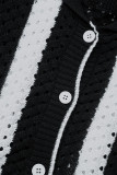 Zwart, casual patchwork, contrasterende kraag, korte mouw, twee stukken