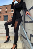 Zwarte casual effen patchwork doorzichtige skinny potlood patchwork broek met hoge taille