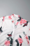 Legergroene elegante print patchwork gesp met riem, overhemdkraag, lange mouw, twee stukken