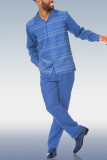 Costume de marche décontracté à manches longues bleu pour hommes 019
