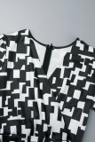 Zwart Casual print Spleet O-hals Kokerrok-jurken (zonder riem)