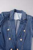 Celebridades pretas sólidas patchwork bolso fivela botões cardigan gola manga comprida jaqueta jeans regular