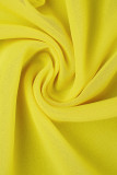 Gelbe, lässige, einfarbige Patchwork-Rollkragenpullover mit langen Kleidern