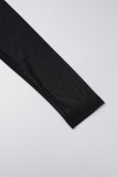 Robes noires décontractées à manches longues et col carré avec cordon de serrage uni