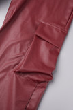 Бордовый сексуальный повседневный однотонный лоскутный асимметричный воротник на молнии с длинным рукавом из двух предметов