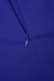 Королевские синие повседневные однотонные лоскутные платья с отложным воротником и длинными рукавами