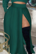 Зеленая повседневная однотонная лоскутная юбка с разрезом на молнии и высокой талией больших размеров