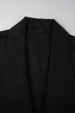 Vêtement d'extérieur noir uni décontracté avec ceinture à col rabattu