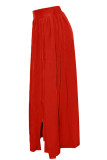 Vermelho casual sólido patchwork fenda zíper plus size saia cintura alta