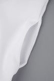 Weiße, lässige, solide Patchwork-Hemdkleider mit Knöpfen und O-Ausschnitt