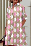 Robe chemise à col rabattu en patchwork imprimé décontracté blanc Robes