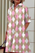 Robes chemise kaki décontractées imprimées en patchwork à col rabattu