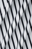 Белый повседневный полосатый принт с принтом в стиле пэчворк Косой воротник три четверти из двух частей