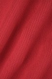 Розово-красные повседневные однотонные базовые платья с круглым вырезом и длинными рукавами