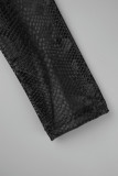 Combinaisons skinny casual patchwork col zippé noir