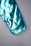 Capispalla blu casual con colletto con cerniera patchwork solido