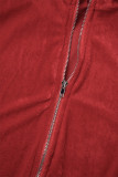 Vermelho casual sólido básico gola com zíper manga comprida duas peças