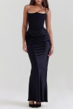 Black Sexy Solid Patchwork Backless Strapless Long Dress Dresses