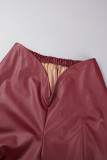 Burgundy Sexy Casual Solid Patchwork Asymmetrical Zipper Collar Long Sleeve Two Pieces