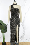 Goud sexy formele patchwork pailletten split halter avondjurk jurken