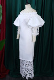 Witte casual effen uitgeholde patchwork off-shoulder lange jurkjurken