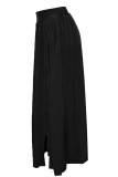 Черная повседневная однотонная лоскутная юбка с разрезом на молнии и высокой талией больших размеров