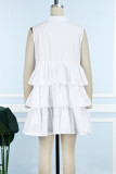 Белая повседневная однотонная рубашка в стиле пэчворк с воротником-рубашкой Платья Платья