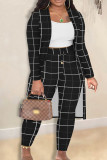 Black And White Casual Print Patchwork Draw String O Neck Long Sleeve Three Pieces