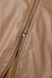 Абрикосовый сексуальный повседневный однотонный лоскутный асимметричный воротник на молнии с длинным рукавом из двух предметов