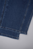 Jeans jeans reto casual azul patchwork cintura alta