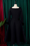 Черные элегантные однотонные лоскутные платья с квадратным воротником и трапецией