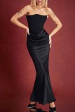 Black Sexy Solid Patchwork Backless Strapless Long Dress Dresses
