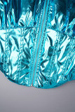 Blue Casual Solid Patchwork Zipper Collar Outerwear