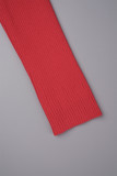 Rote, lässige, solide Basic-Kleider mit O-Ausschnitt und langen Ärmeln