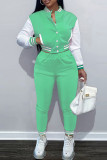 Pink Casual Solid Patchwork Buckle Long Sleeve Two Pieces