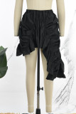 Negro Casual Sólido Asimétrico Flaco Cintura alta Convencional Pantalones de color sólido