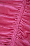Rozerode casual effen jurk met frenulum coltrui en lange mouwen met trekkoord