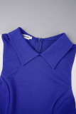 Royal Blue Casual Solid Patchwork Turndown Collar Long Sleeve Dresses