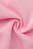 Розовый Повседневный Однотонный Пэчворк Пряжка Длинный рукав Из двух частей