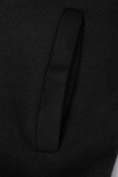 Vêtement d'extérieur noir uni décontracté avec ceinture à col rabattu