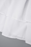 ホワイト カジュアル ソリッド パッチワーク ボタン O ネック シャツ ドレス ドレス