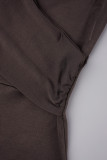 Mörkbrun Casual Solid urholkad Half A Turtleneck Skinny Jumpsuits