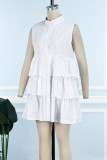 ホワイト カジュアル ソリッド パッチワーク シャツカラー シャツドレス ドレス