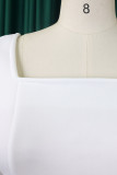 White Elegant Solid Patchwork Square Collar A Line Dresses
