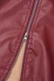 Бордовый сексуальный повседневный однотонный лоскутный асимметричный воротник на молнии с длинным рукавом из двух предметов