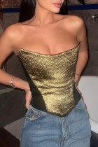 Goud casual effen patchwork rugloze strapless tops