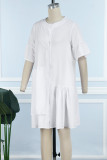 Robe chemise blanche décontractée, couleur unie, boutons en Patchwork, col rond