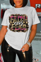 Blanco Casual Street Print Patchwork O Cuello Camisetas