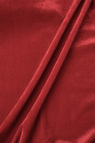 Vermelho casual sólido básico gola com zíper manga comprida duas peças
